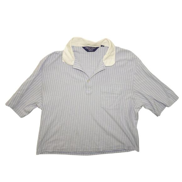 Polo Golf Ralph Lauren Striped Polo Shirt L Blue White Linen Silk Blend - Picture 8 of 10